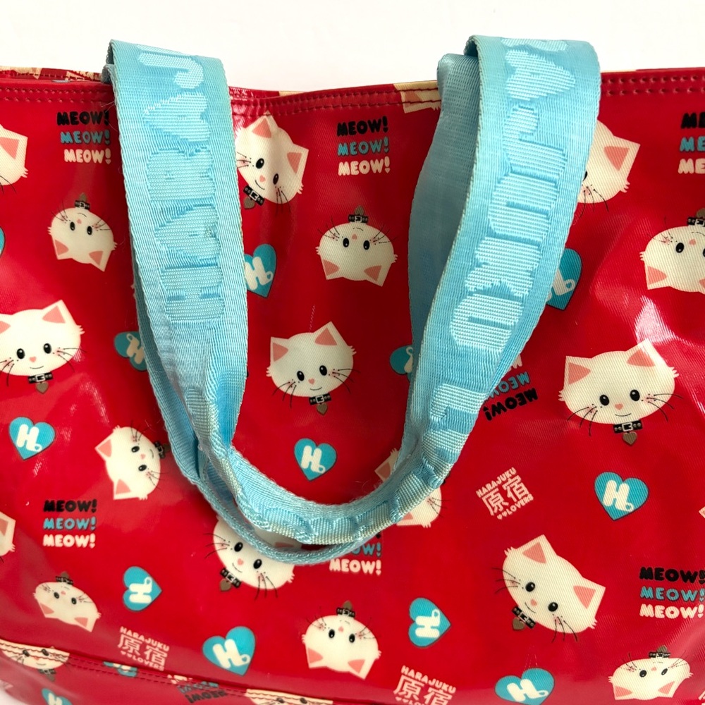 Harajuku Lovers Red Cats Tote Bag Gwen Stefani with Matching Zip Pouch Bag Charm - Picture 7 of 16